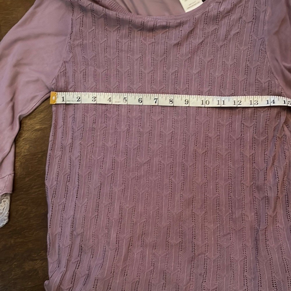 P Luca Chevron Knit Tunic Sweater NWT Lilac Purple, Mesh + Lace Accents, Size M - Picture 6 of 6